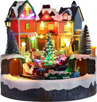 Bdor Christmas Village Lighted Decoration Musical Animated Display Christmas Collectible Santa Battery Operated Resin Indoor Decor
