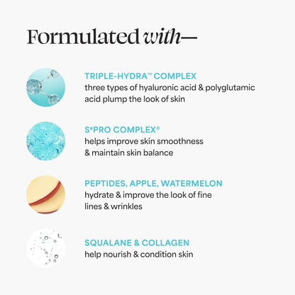 TULA Skin Care 24/7 Ultra Hydration - Triple Hydra Complex Day & Night Serum, Plumps Skin & Delivers Moisture While Reducing Fine Lines, 1 fl oz.