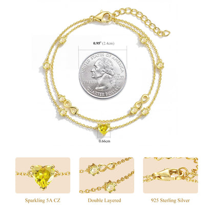 G&GEMSJEW Infinity Heart Birthstone Bracelets for Women, 925 Sterling Silver Women Charm Link Bracelet Adjustable, Birthday Anniversary Christmas Jewelry Gifts for Women Wife Mom Girlfriend Her