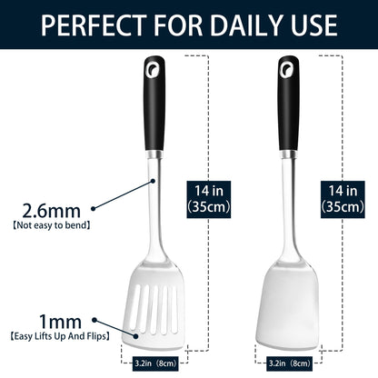 MUJINON Spatula Set, 18/0 Stianless Steel Turner & Slotted Spatula, Kitchen Cooking Utensils Set, Pack of 2
