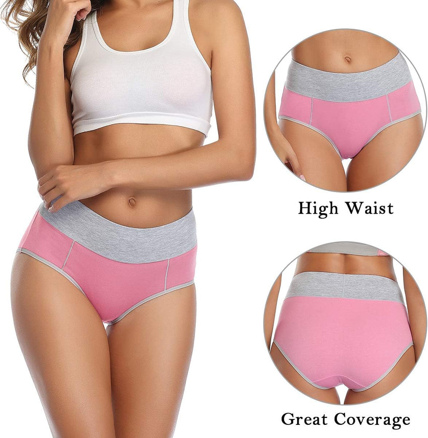 wirarpa Women's Cotton Underwear High Waist Stretch Briefs Soft Underpants Ladies Full Coverage Panties 5 Pack