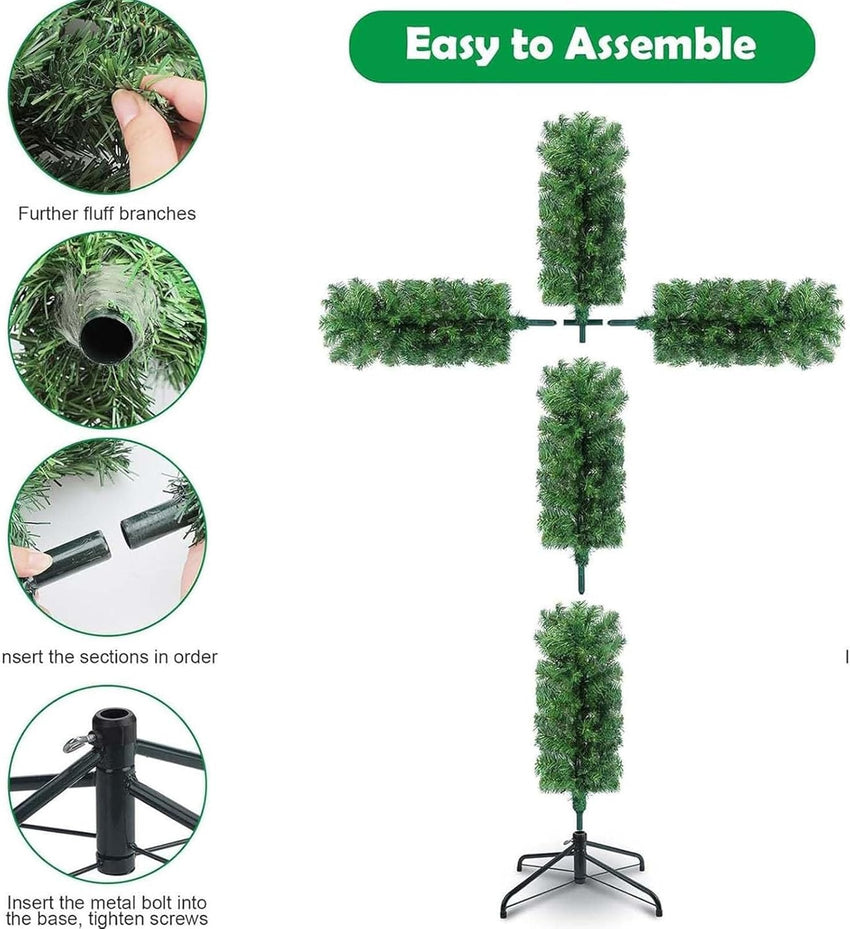 Cross Christmas Tree - 6 Ft Pre-Lit Artificial Pine Cross With LED Lights and White Crown Silk (4ft)