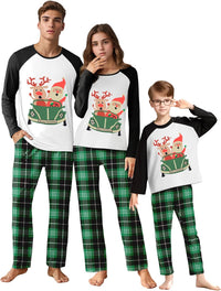 IFFEI Matching Family Pajamas Sets Christmas PJ's Letter Print Top and Plaid Bottom Sleepwear Jammies with Pockets
