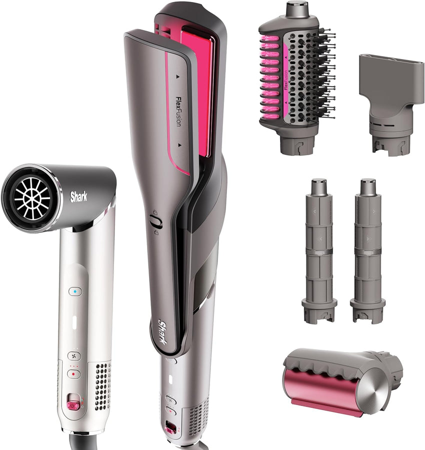 Shark HD430 FlexStyle Air Styling & Drying System, Powerful Hair Dryer Brush & Multi-Styler with Auto-Wrap Curlers, Paddle Brush, Oval Brush, Concentrator Attachment, Stone