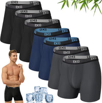 Mens Underwear Breathable Boxer Briefs 7 Pack Bamboo Rayon Boxers for Men Soft Stretchy Men's Underwear with Fly