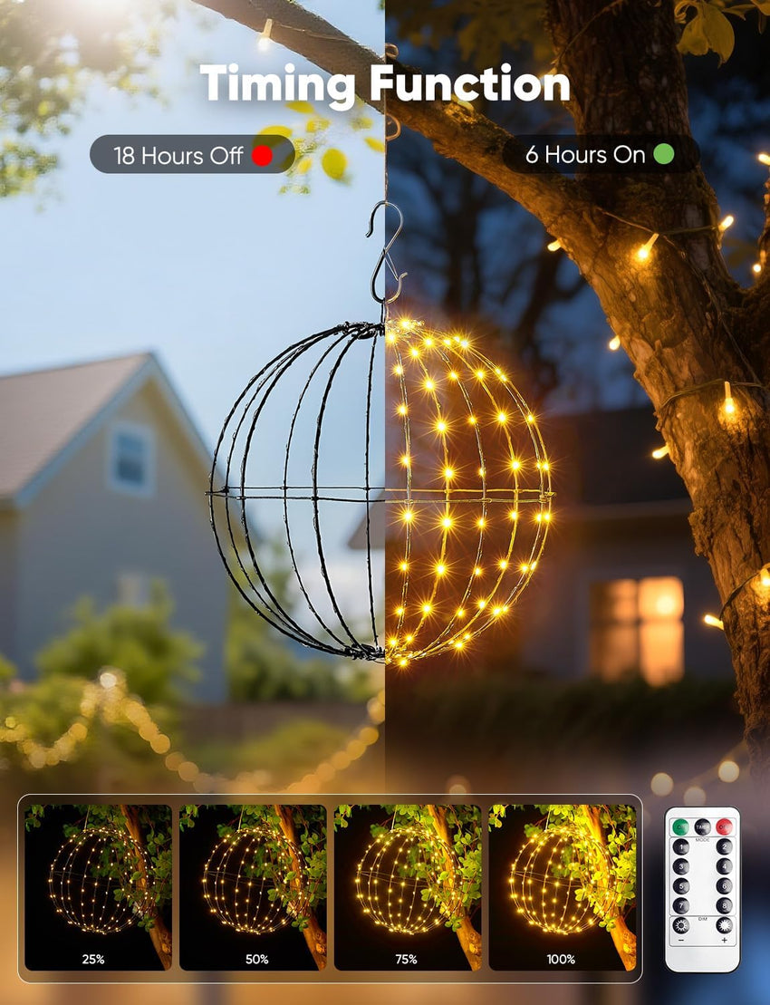 Brightown Christmas Ball Lights 3 Pack 12 Inch 120 LEDs, Battery Operated Sphere Lights with Timer,Waterproof 8 Modes with Hook for Outdoor Xmas Decorations Yard Porch Patio(Warmwhite)