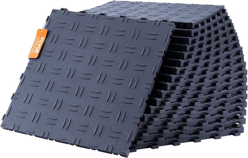 VEVOR Garage Tiles Interlocking, 12 x 12 x 0.53 inch 50 Pack Garage Floor Covering Tiles, Non-Slip Double-Sided Texture Garage Flooring Tiles, for Garages, Basements, Repair Shops, Black