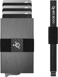 CODE 118 Wallet - Premium Automatic Smart Wallet, RFID Blocking, Pop Up Mens Minimalist Metal Wallet, 6061-T6 Aerospace-Grade Aluminum, Genuine 3K Carbon Fiber (Classic, Slate Grey)