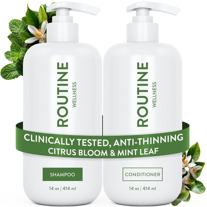 Routine Wellness Anti-Thinning Shampoo and Conditioner Set for Thinning Hair - Biotin DHT Blocker Women & Men - Color Safe Shampoo for Hair Loss & Healthier Hair - Rose Hips (Pack of 2)