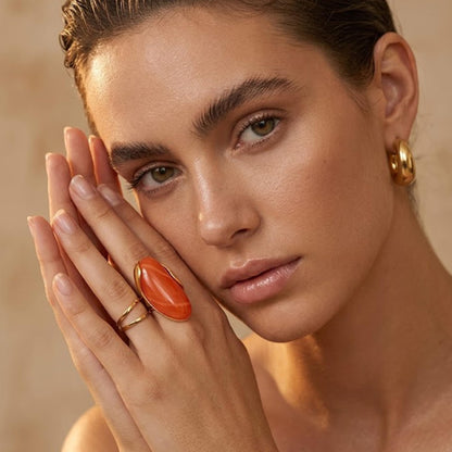Mchic Colorful Chunky Statement Ring for Women: Boho Large Oval Acrylic Finger Ring Stainless Steel Adjustable Beach Summer Y2K Handmade Jewelry Gift for Women