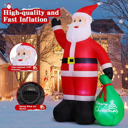GOOSH 10.3 FT Waving Christmas Inflatable Santa Decorations, Outdoor Christmas Santa Claus with Gift Bag&Animated Hand Blow Up Yard Decor with Built-in LEDs for Xmas Holiday Party Garden Lawn