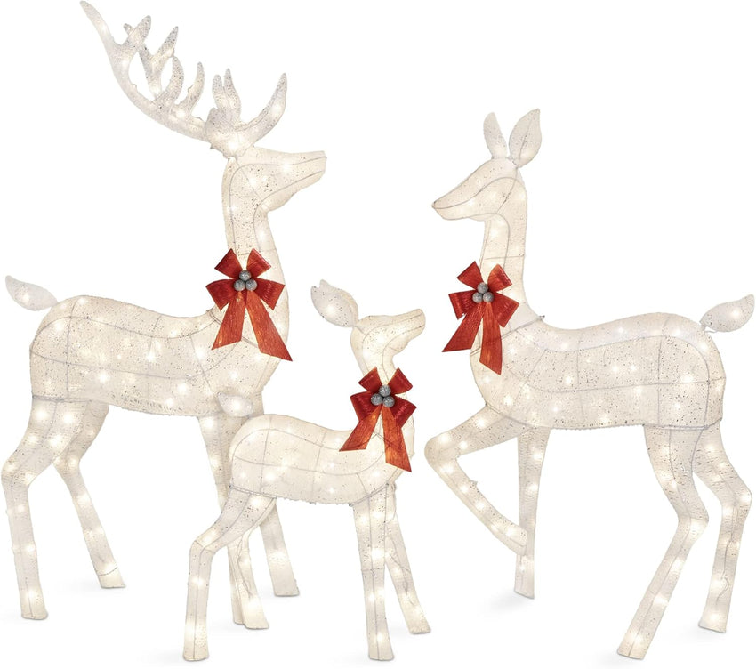 Best Choice Products 3-Piece Large Lighted Christmas Deer Family Set 5Ft Outdoor Yard Decoration with 360 LED Lights, Stakes, Zip Ties - White