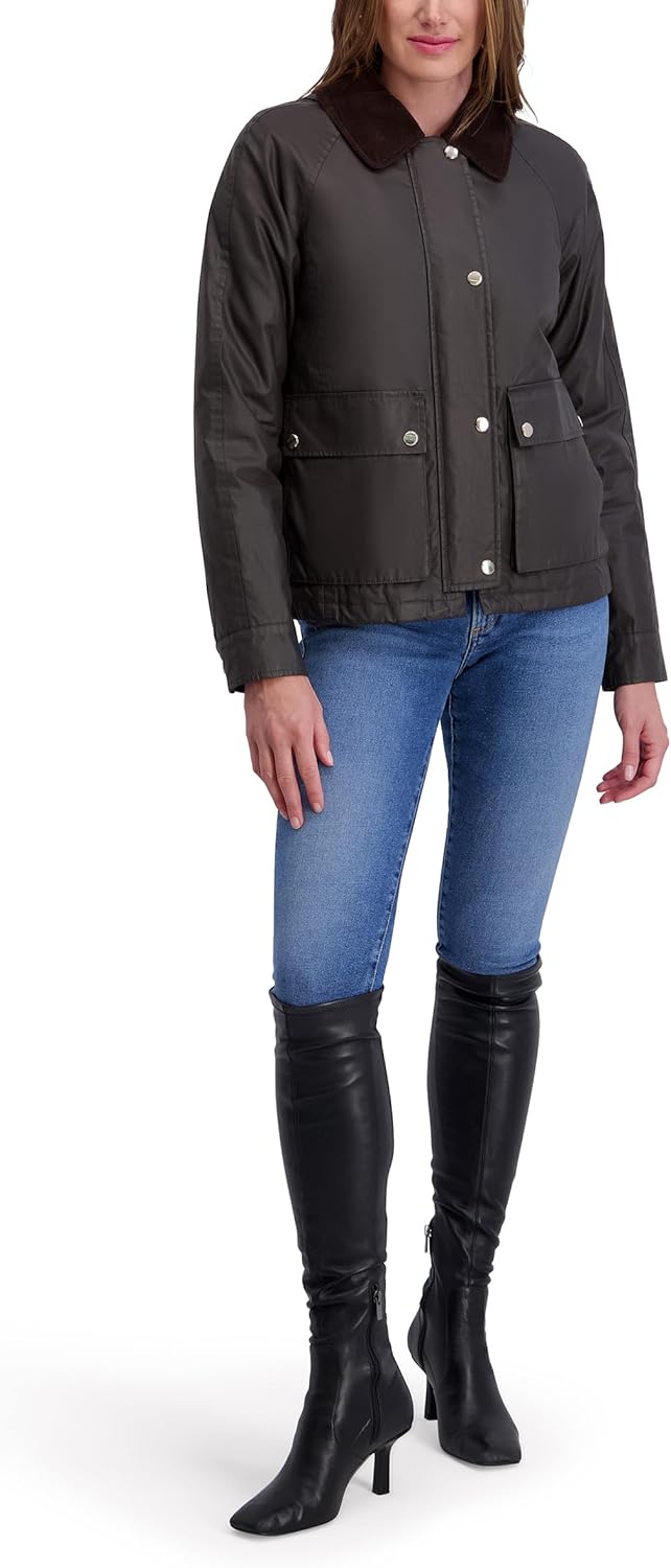 kensie womens Outerwear Waxed Cotton Barn Jacket