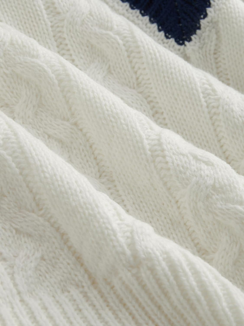 CIDER Cable Knit Sweater Women V Neck Long Sleeve Pullover Striped Trim Regular Fit Knit Top Fall Sweaters