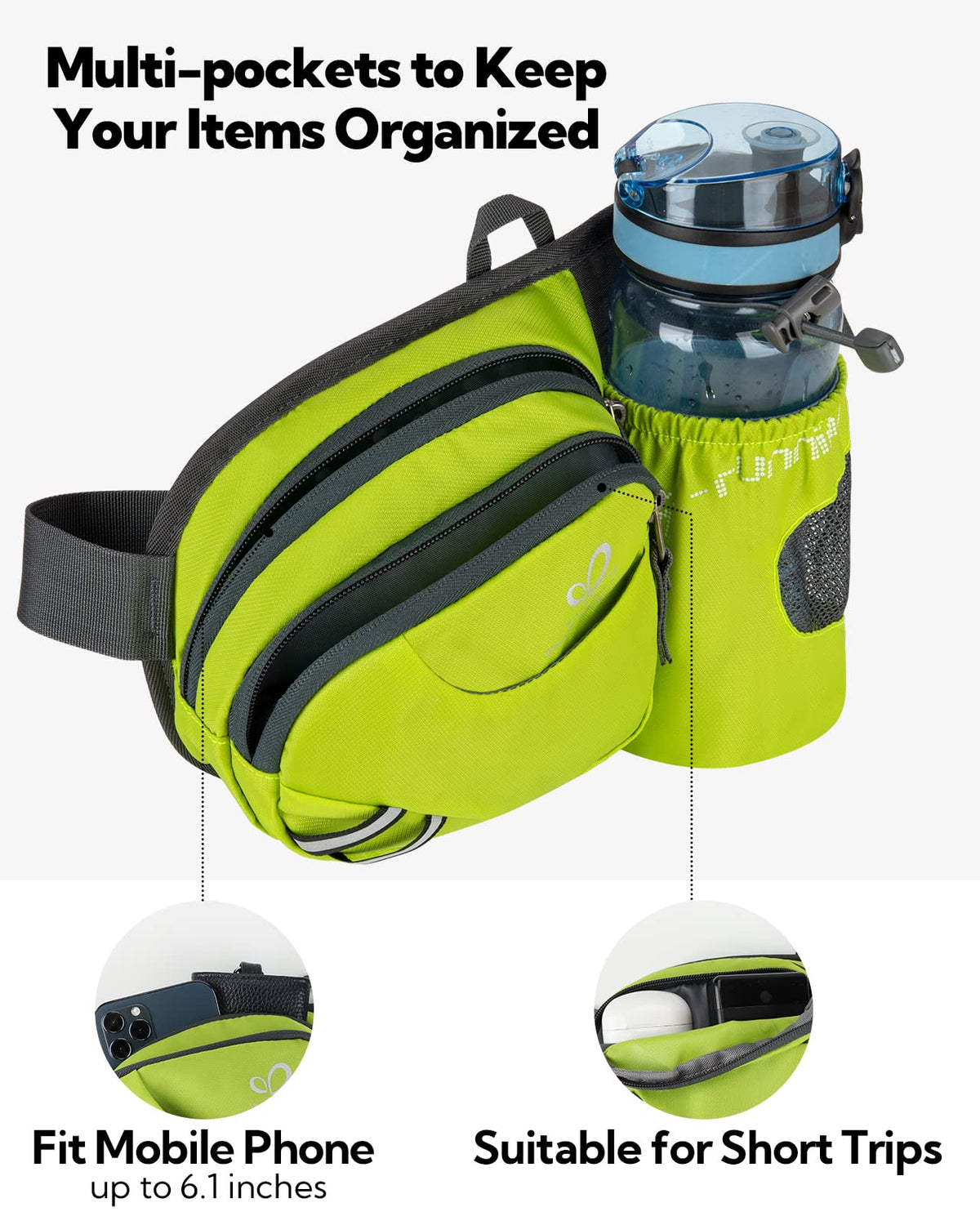 WATERFLY Fanny Pack Waist Bag: Waist Pack for Women Men with Water Bottle Holder Hiking Fanny Pack for Running Walking DogWalking Travel Cycling