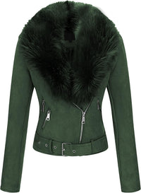Bellivera Women Faux Leather Suede Jacket Moto Biker Coat Sherpa-Lined Overcoat with Removable Belt