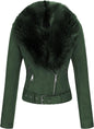 Bellivera Women Faux Leather Suede Jacket Moto Biker Coat Sherpa-Lined Overcoat with Removable Belt