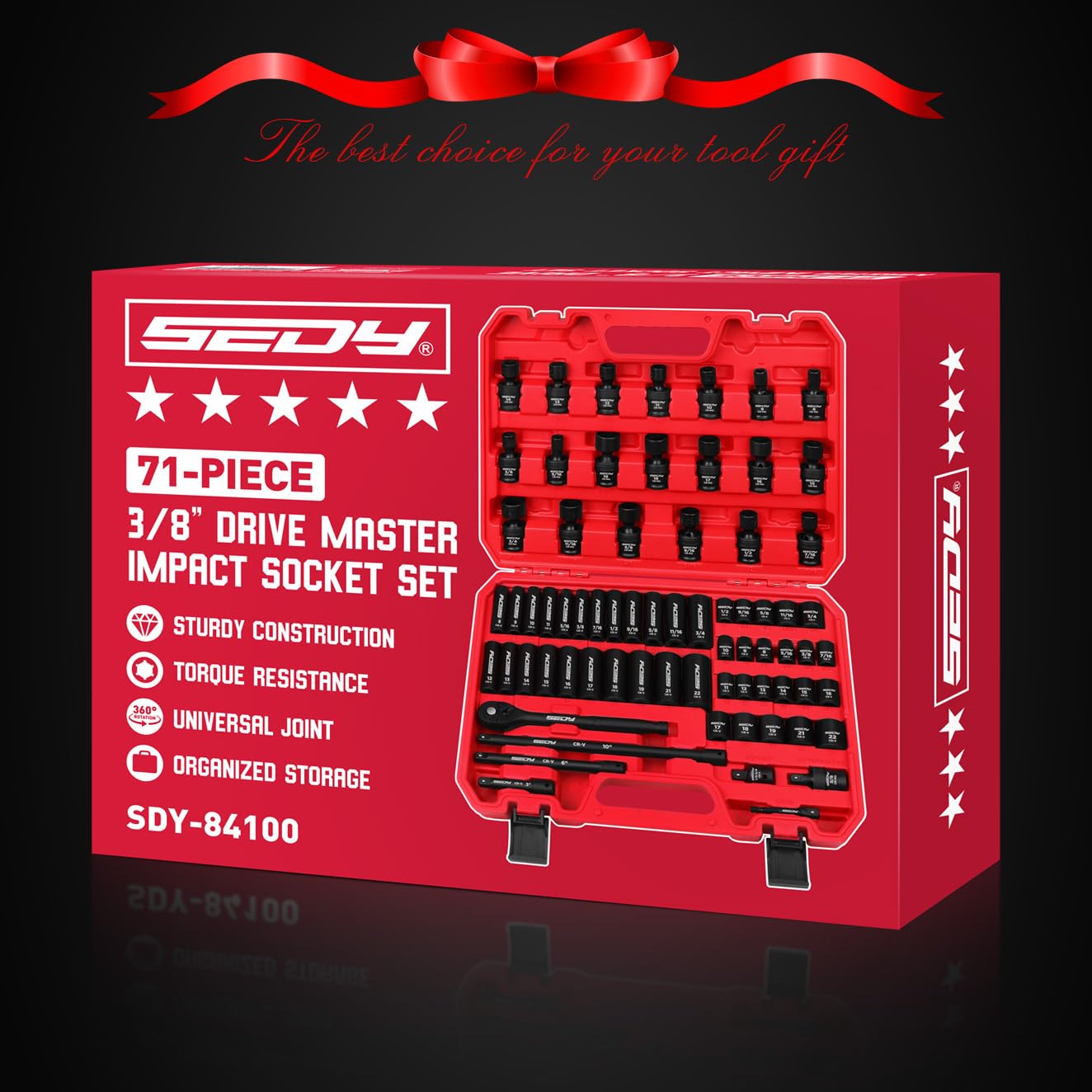 29-Piece 1/2" Drive Impact Socket Set, SAE (3/8 to 1 inch) and Metric (10-24mm) Sizes with Extension Bars Standard Deep Socket Set CR-V Material High Durability Impact Wrench