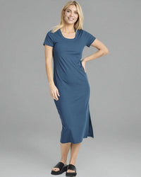 Real Essentials 3 Pack: Women's Ribbed Jersey Crew Neck Short Sleeve Midi Length Dress with Side Slit