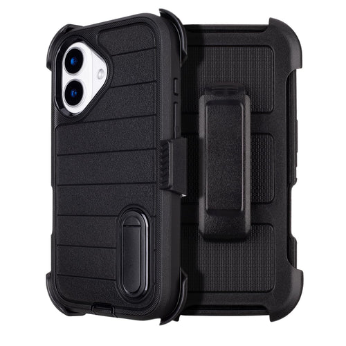 Black for iPhone 16 Case with Belt Clip Holster, Heavy Duty Rugged Military Grade Shockproof Case for iPhone 16 Case Protective Cover with Kickstand 6.1 Inch