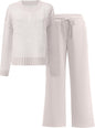 ANRABESS Womens 2 Piece Outfits Crochet Sheer Knit Sweater Top Wide Leg Pants Lounge Sets Sweatsuit 2025 Fall Travel Clothes