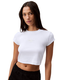 Calvin Klein Women's Monogram Logo Ribbed Baby Tee