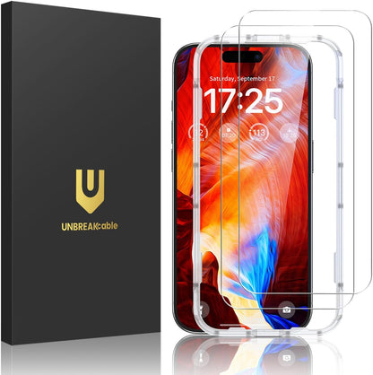 UNBREAKcable 2-Pack Screen Protector for iPhone 14/13/13 Pro Double Shatterproof Tempered Glass [Easy Installation Frame] [9H Hardness] [99.99% HD] [Bubble Free] for Apple 13 Pro/13/14 6.1 inch