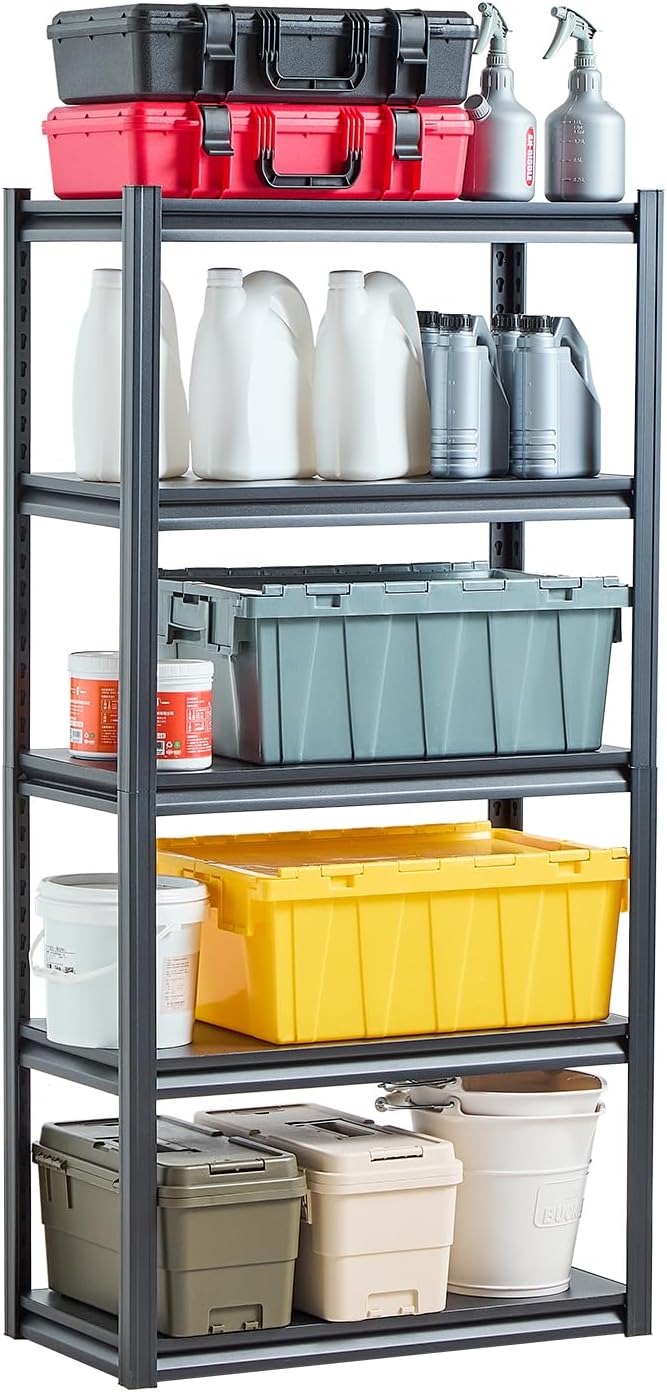VEVOR Storage Shelving Unit, 5-Tier Adjustable, 2000 lbs Capacity, Heavy Duty Garage Shelves Metal Organizer Utility Rack, Black, 36" L x 18" W x 72" H for Kitchen Pantry Basement Bathroom Laundry