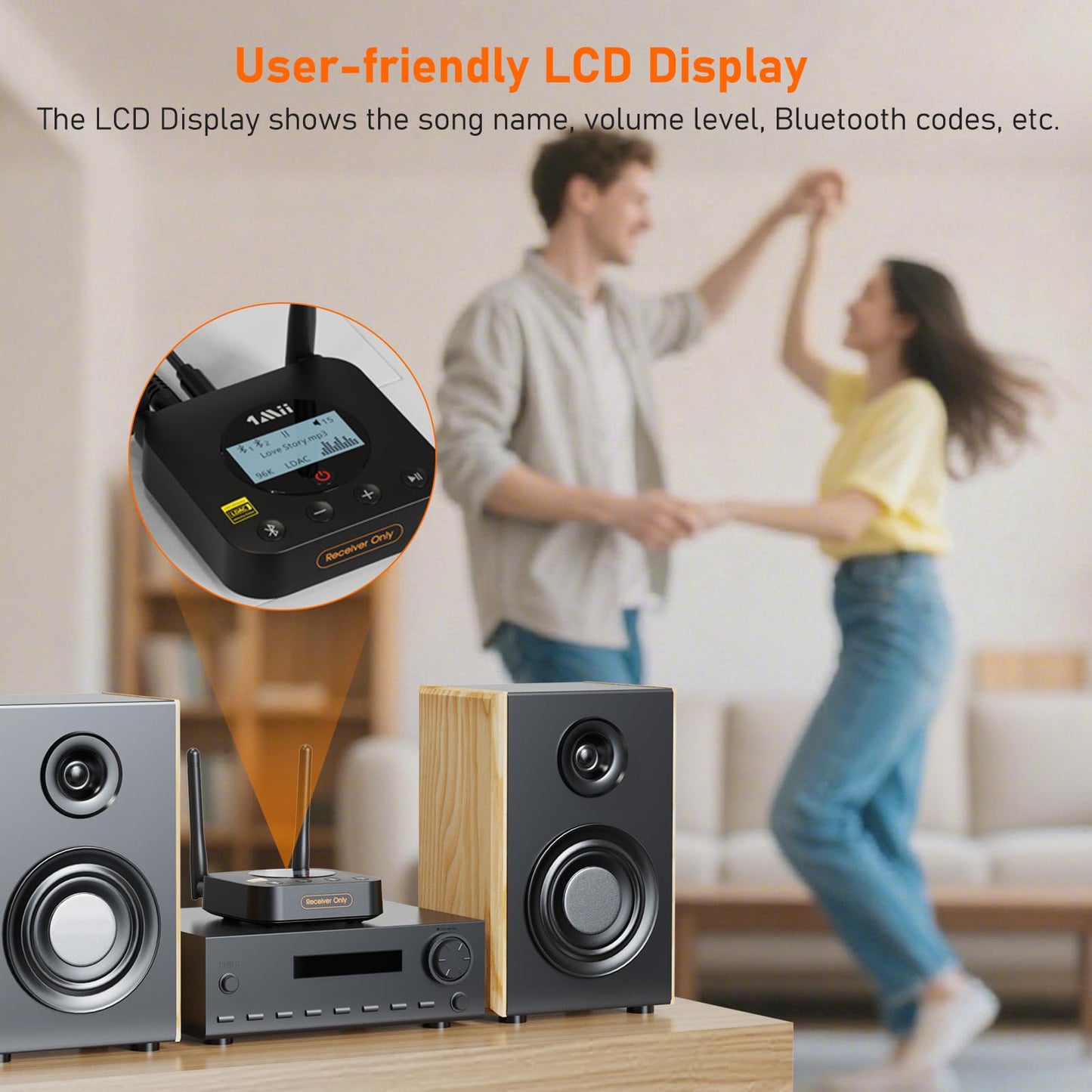 [Upgraded] 1Mii B06Pro Long Range Bluetooth Receiver, HiFi Wireless Audio Adapter, Bluetooth 5.1 Receiver with 3D Surround aptX HD Low Latency Optical RCA AUX 3.5mm Coaxial for Home Stereo System