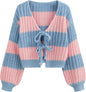 CIDER Striped Sweater Women V Neck Tie Front Knit Cardigan Oversized Trendy Sweaters for Women Fall