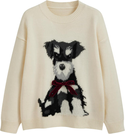 CIDER Women’s Cat Sweater Long Sleeve Crew Neck Fun Graphic Cute Patterned Pullover Sweater Tops