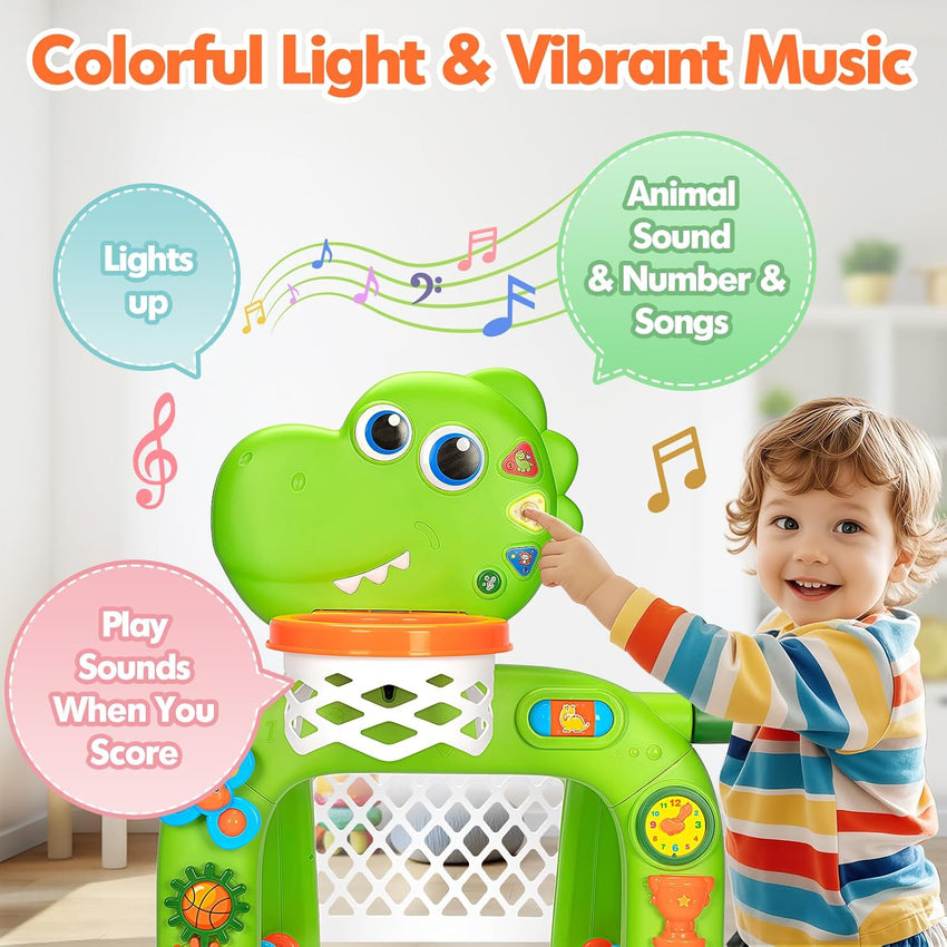 Toddler Basketball Hoop & Soccer Goal, Baby Toys for 1 2 3 Year Old Boys Girls, Kids Sports Toy with Light Sound Music, Dinosaur Toys for 12-16-18 Months, Christmas Birthday Gifts for Ages 1-3