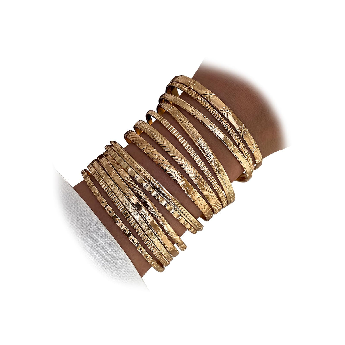 17IF Gold Bangle Bracelet For Women, 14k Multilayer Charm Textured Stackable Bracelets Boho Indian Chunky Cuff Fashion Jewelry Gift