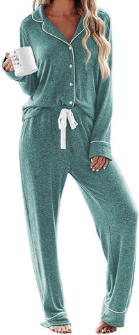 Ekouaer Women's Pajamas Long Sleeve Sleepwear Casual Button Down Loungewear Soft Pjs Set S-XXL
