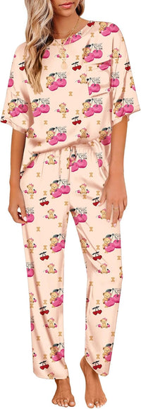 Ekouaer Womens Satin Silky Pajama Set Short Sleeve Shirt with Long Pajama Pant Set Soft PJ Loungewear