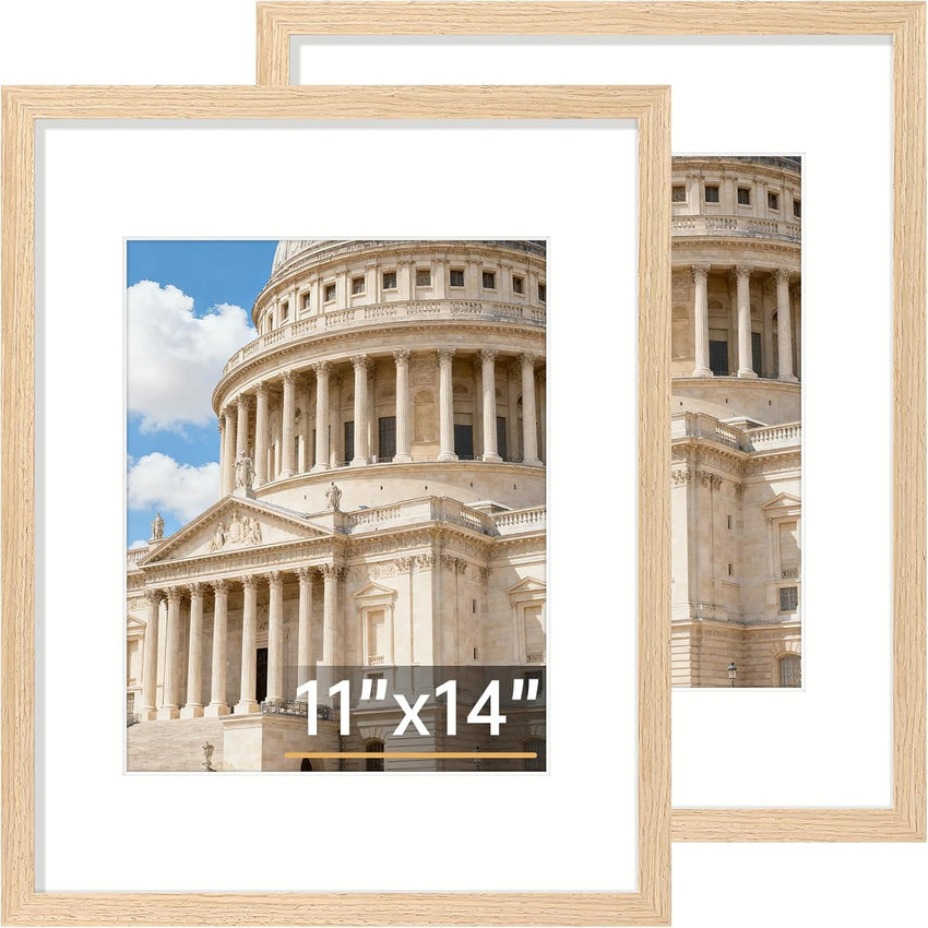 Vittanly 8x10 Picture Frame Set of 2, Solid Wood Frame for Wall or Tabletop, Display Photo 5x7 with Mat or 8x10 without Mat, Natural