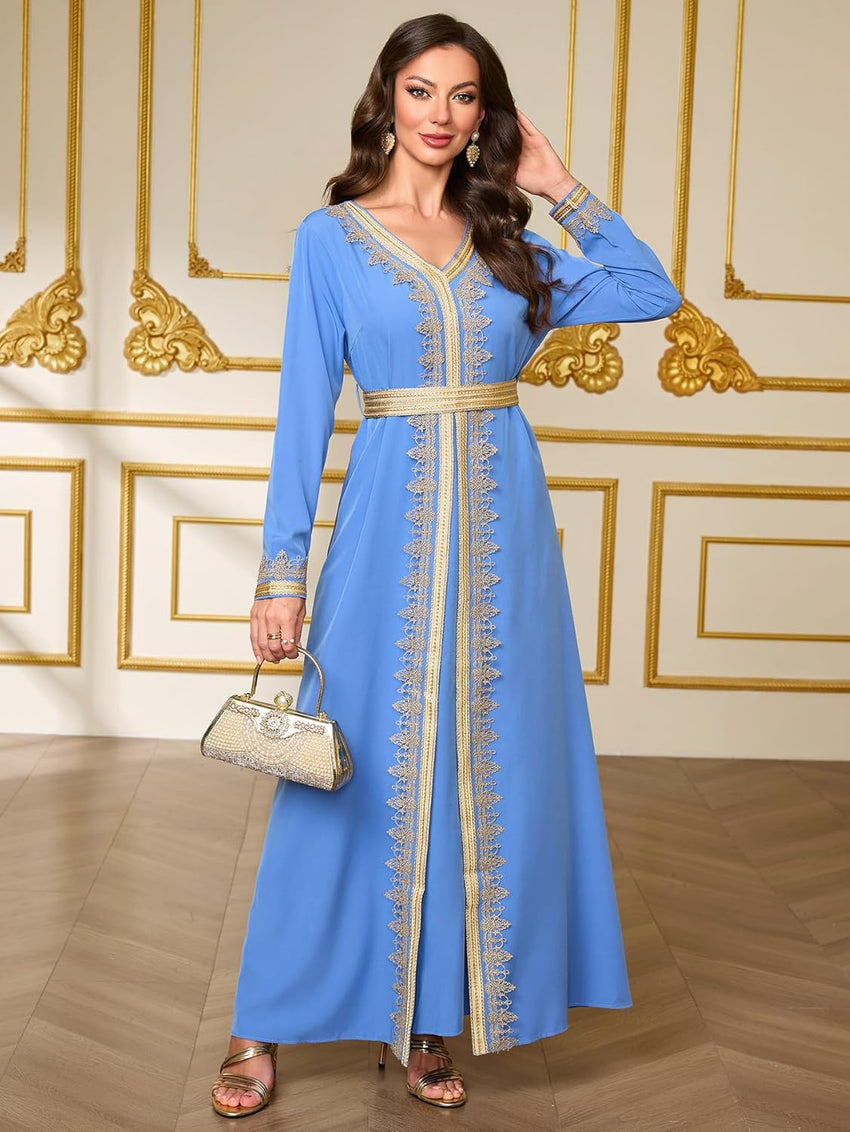 Embroidery Abayas for Women Muslim Moroccan Floral Maxi Kaftan Dress Arabic Islamic Dubai Robe Ramadan Prayer Clothes