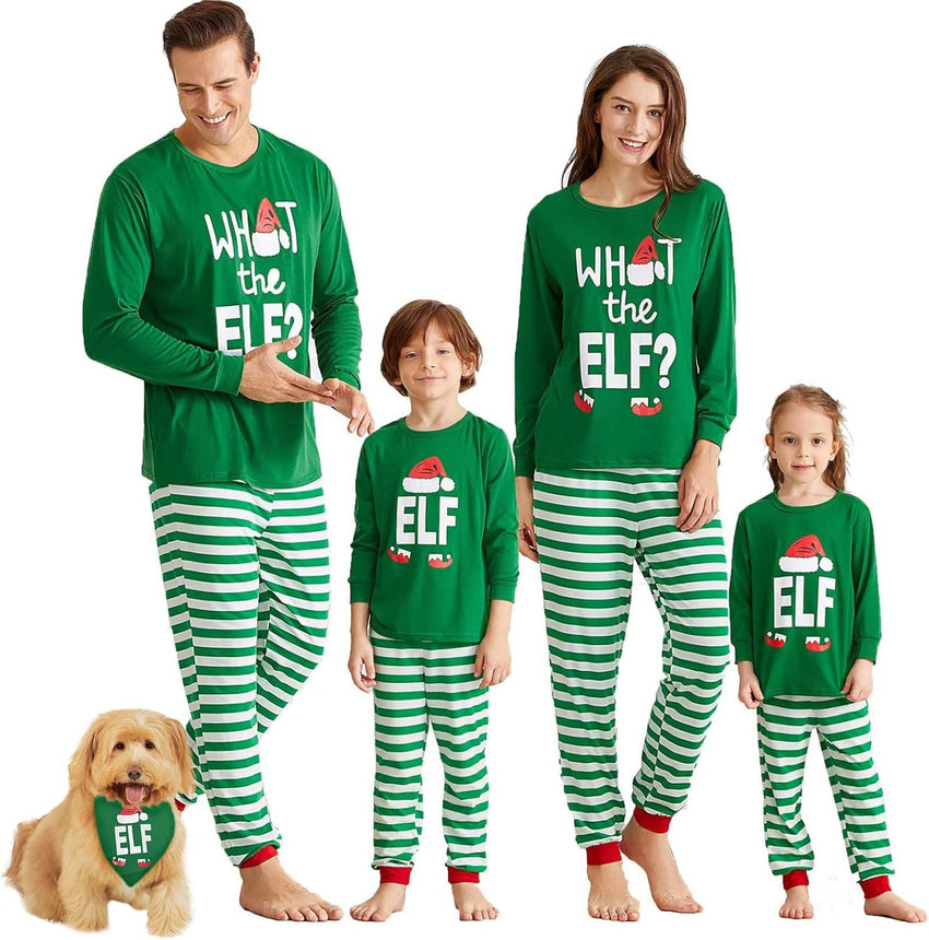 IFFEI Matching Family Pajamas Sets Christmas PJ's Letter Print Top and Plaid Bottom Sleepwear Jammies with Pockets