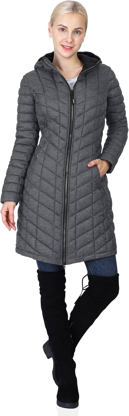 Outdoor Ventures Women's Maryan Hooded Ultra Lightweight Warm Thermolite Long Puffer Coat