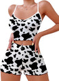 Hilinker Womens Graphic Print Ribbed PJ Set Crop Cami Tops and Shorts Cute Pajamas Set