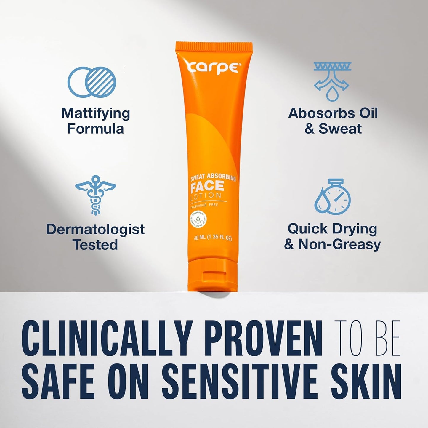 Carpe Sweat Absorbing Face Lotion for Oily Skin Control, Mattifying Face Lotion with Moisturizing Hyaluronic Acid and Squalane, Fragrance Free, 1.35 oz