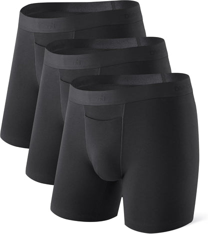 DAVID ARCHY Mens Underwear Cotton Boxer Briefs with Pouch Ultra Moisture Wicking Breathable Soft with Horizontal Fly 3 Pack