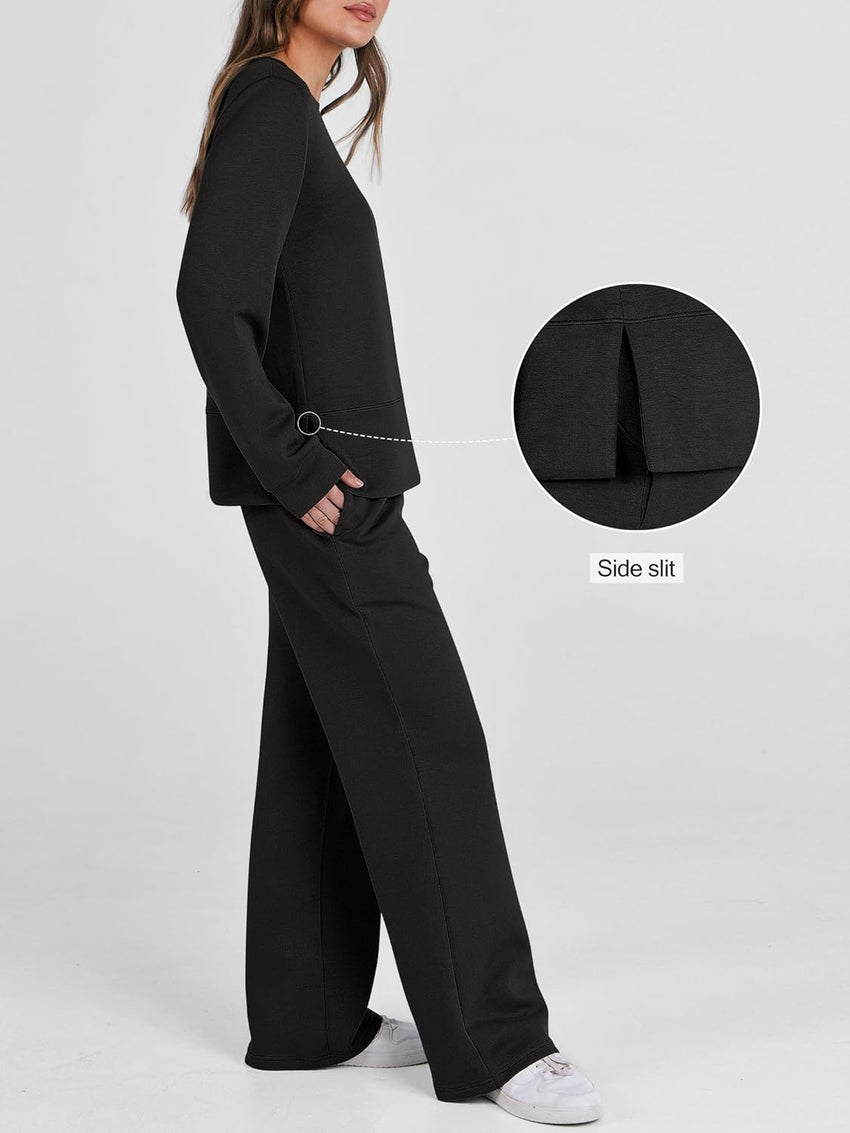 ANRABESS Women's 2 Piece Lounge Sets Casual Travel Outfits Wide Leg Tracksuit Sweatsuits Matching Set 2025 Fall Clothes