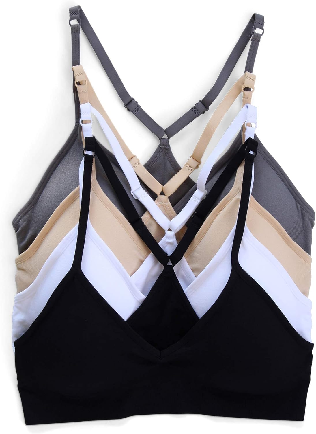 Kalon Women’s 4 Pack Racerback Sports Bralette Seamless Wireless Comfort Bra