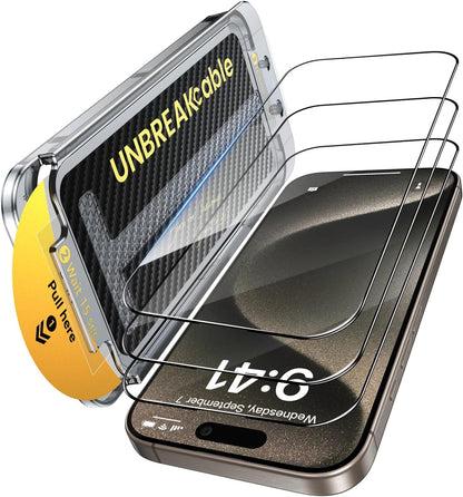 UNBREAKcable 3-Pack Screen Protector for iPhone 16 Pro Max Tempered Glass - [One-Pull Perfection] [Auto Dust-Elimination] [9H+ Hardness] [99.99% HD Clear] Full Coverage for iPhone 6.9 inch