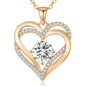 Personalized Double Heart Birthstone Necklace for Women – Sterling Silver Gift