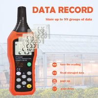Digital Temperature Humidity Meter, Thermometer Hygrometer with Ambient Dew Point and Wet Bulb Temperature Indoor and Outdoor, Data Logger with Min/Max Hold, LCD Backlight, PT6508