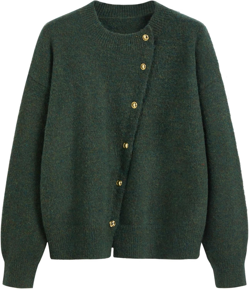 CIDER Womens Knit Cardigan Trendy Crew Neck Button Down Long Sleeve Cozy Fall Fashion Sweater Loose Fit Wool Top