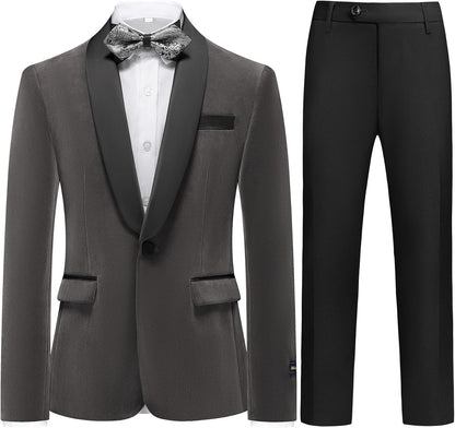 Boys Velvet Suits Slim Fit Tuxedo 2 Piece Kids Blazer Jacket Pants Formal Sizes 4-20 Fashion Ring Bearer Outfit for Wedding
