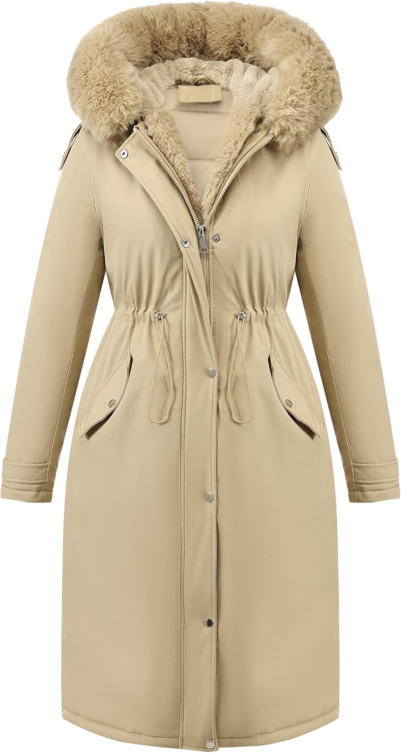 RISISSIDA Women Winter Parka Puffy Coat,Puffer Jacket with Long Fur Collar Hooded,Thicken Warm Bubble Overcoat for Deep Cold